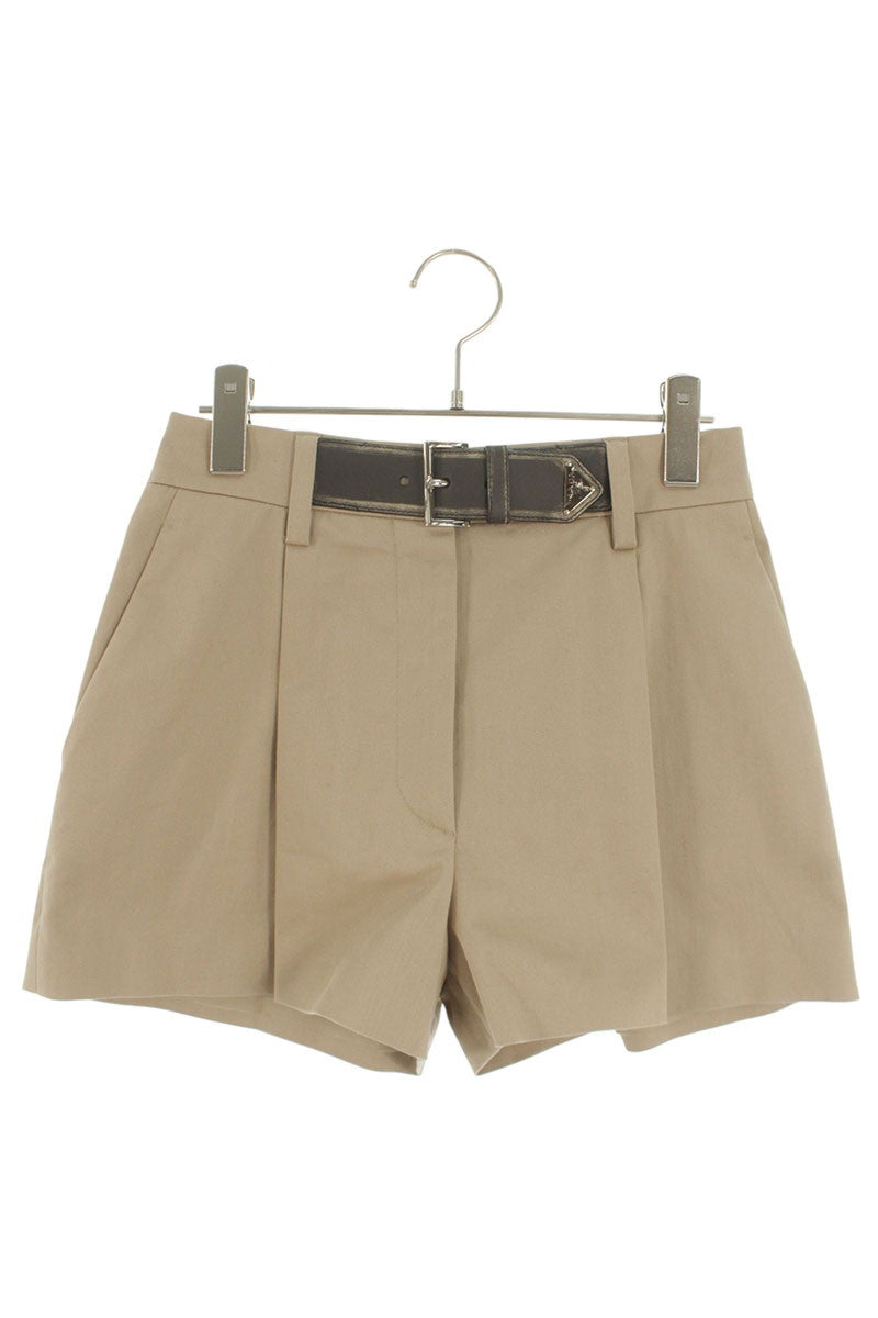 Prada Beige Triangle Logo Plate Belt Elastane Shorts Size 36
