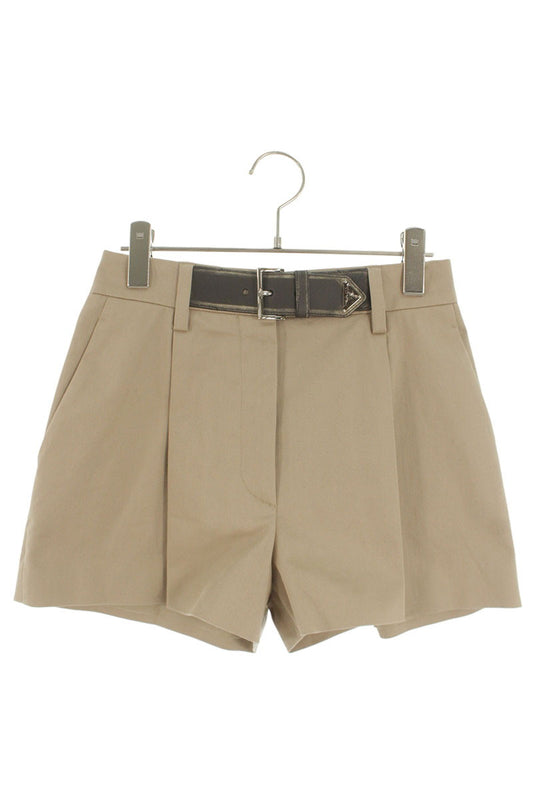 Prada Beige Triangle Logo Plate Belt Elastane Shorts Size 36