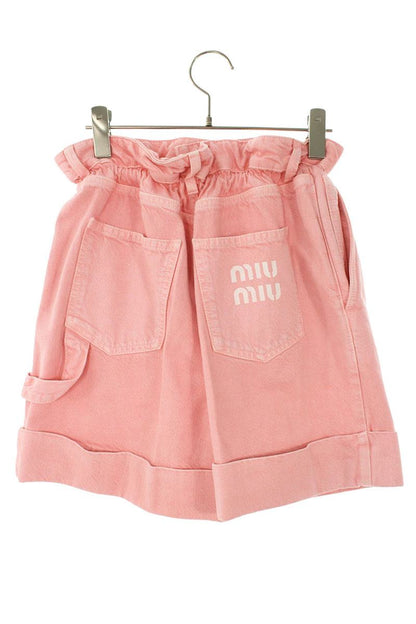 Miu Miu Pink Denim Back Logo Print Shorts Size 38