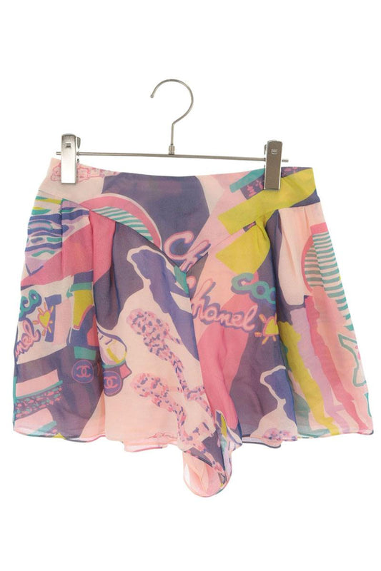 Chanel All-Over Pattern Silk Shorts Pink Purple Size 36