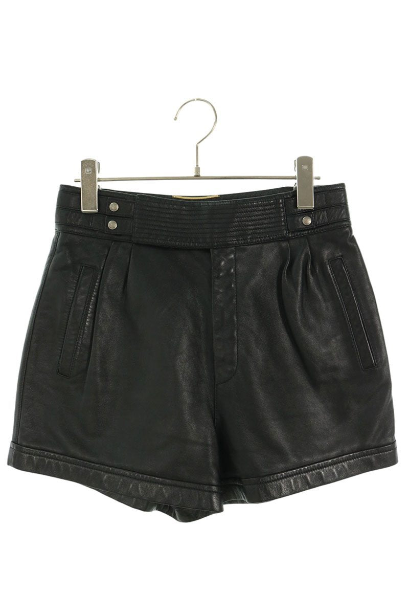 SAINT LAURENT PARIS Lamb Leather Shorts Black Size 36