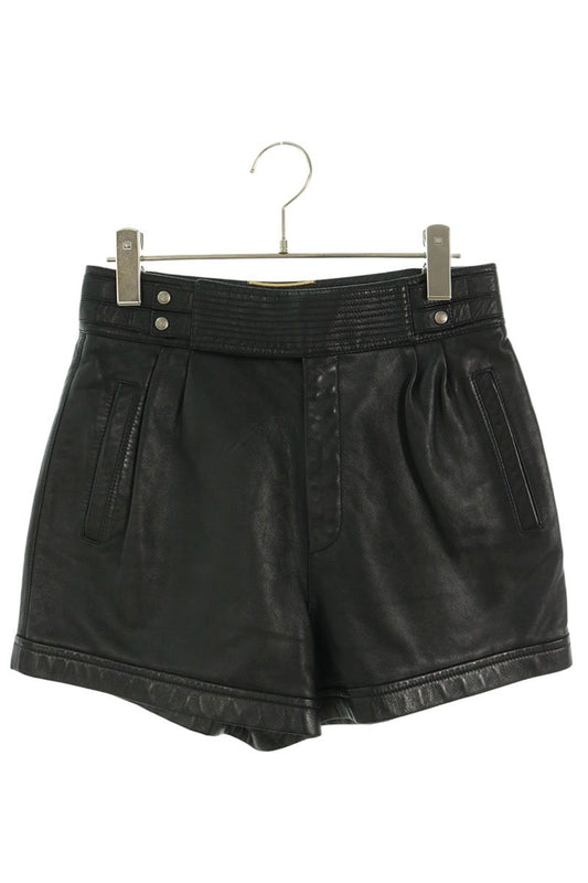 SAINT LAURENT PARIS Lamb Leather Shorts Black Size 36