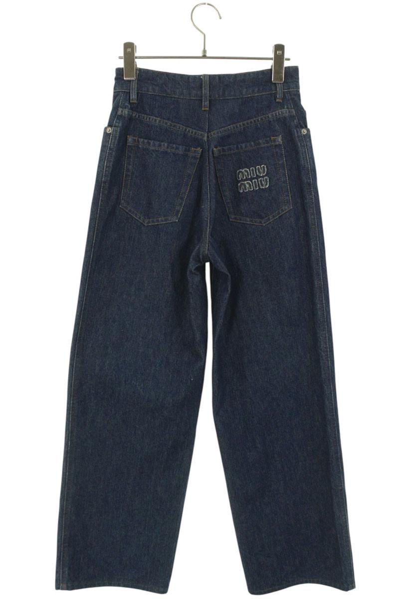 Miu Miu Logo Embroidered Low-Rise Indigo Jeans Size 24