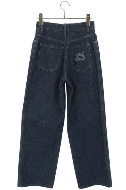 Miu Miu Logo Embroidered Low-Rise Indigo Jeans Size 24