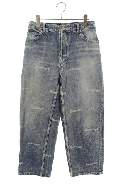 Balenciaga All-Over Logo Button Fly Indigo Jeans Size 26