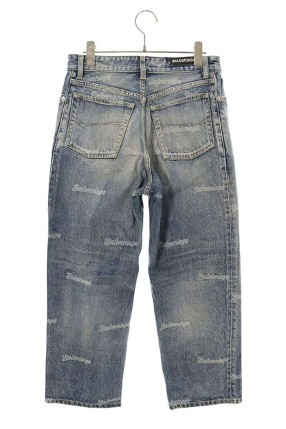 Balenciaga All-Over Logo Button Fly Indigo Jeans Size 26
