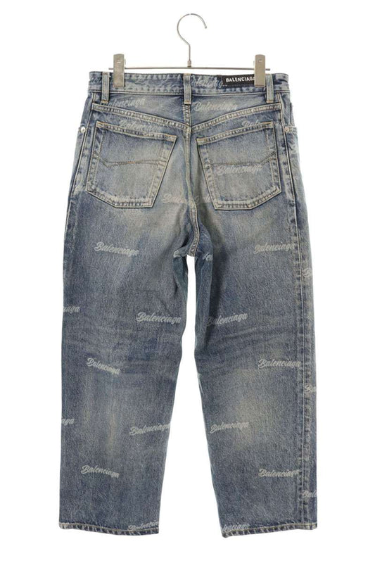 Balenciaga All-Over Logo Button Fly Indigo Jeans Size 26
