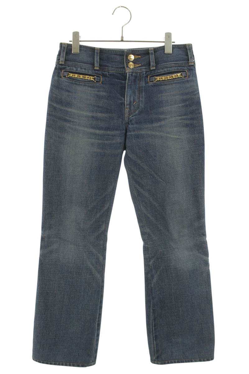 Celine Jane Triomphe Logo Chain Flare Denim Jeans Size 26