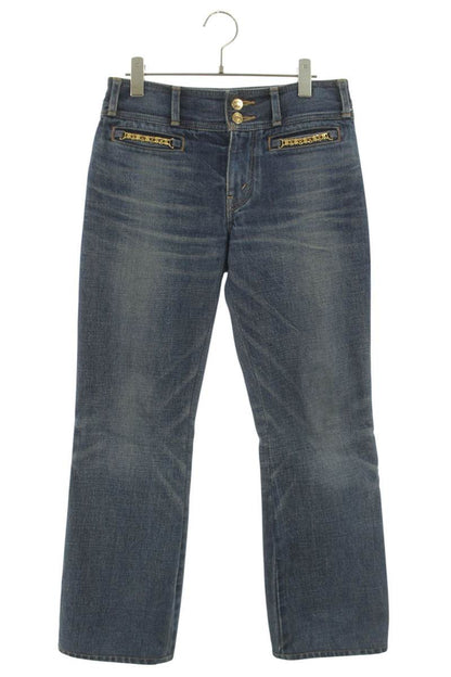 Celine Jane Triomphe Logo Chain Flare Denim Jeans Size 26