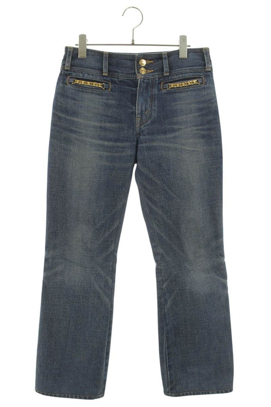 Celine Jane Triomphe Logo Chain Flare Denim Jeans Size 26