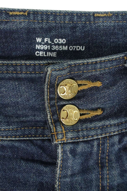 Celine Jane Triomphe Logo Chain Flare Denim Jeans Size 26