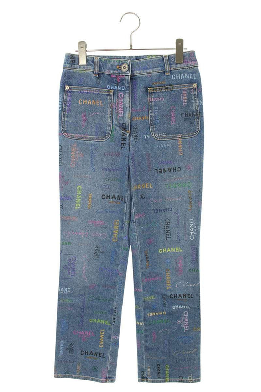 Chanel Coco Mark Button Pattern Denim Jeans Indigo Size 38