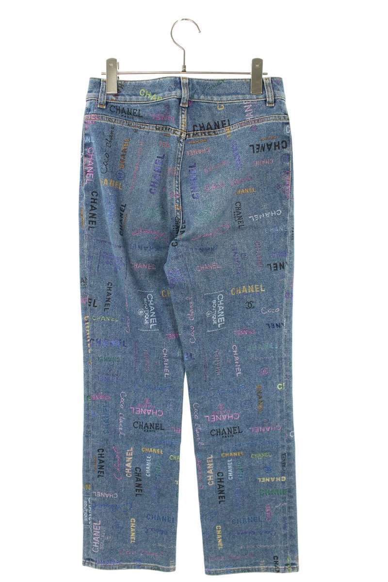 Chanel Coco Mark Button Pattern Denim Jeans Indigo Size 38