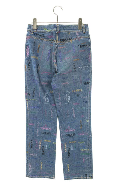 Chanel Coco Mark Button Pattern Denim Jeans Indigo Size 38