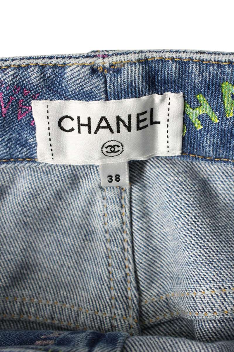 Chanel Coco Mark Button Pattern Denim Jeans Indigo Size 38