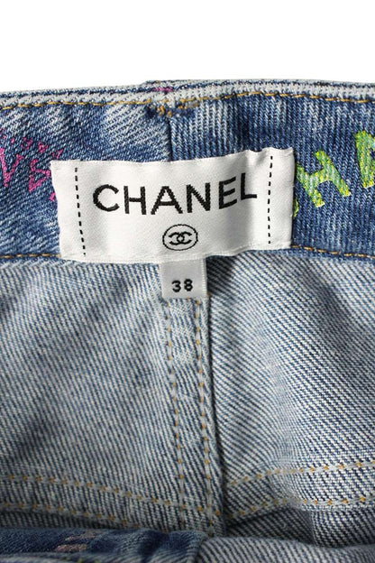 Chanel Coco Mark Button Pattern Denim Jeans Indigo Size 38