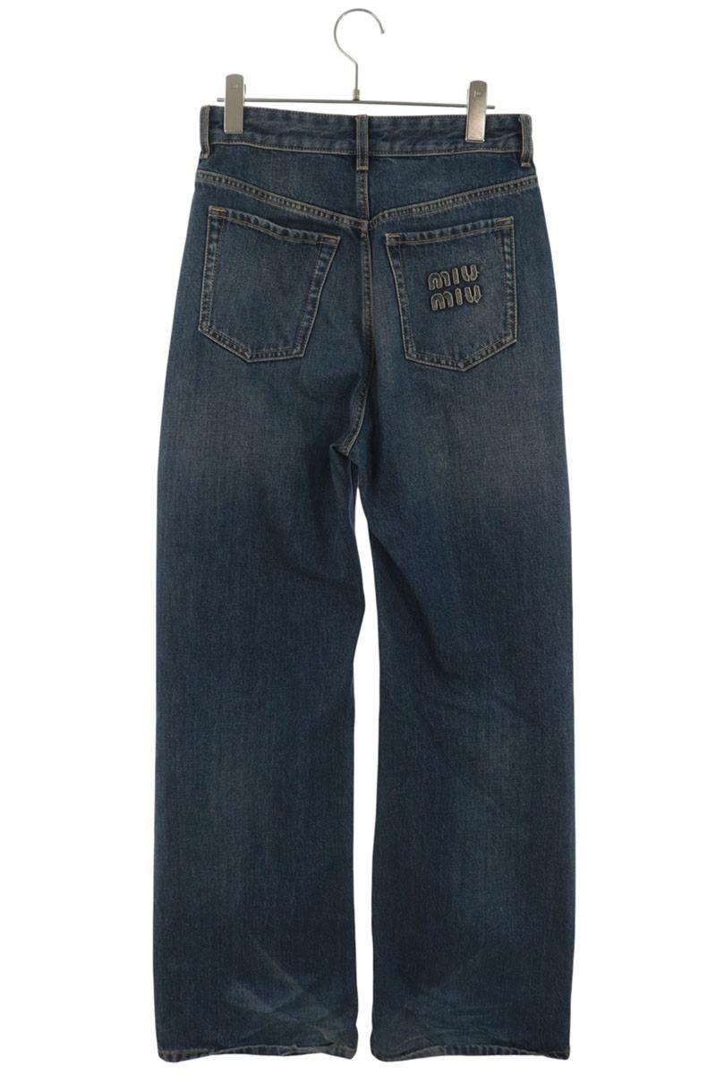 Miu Miu Logo Patch Washed Flare Denim Jeans Size 24