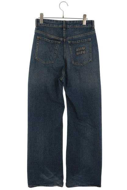 Miu Miu Logo Patch Washed Flare Denim Jeans Size 24
