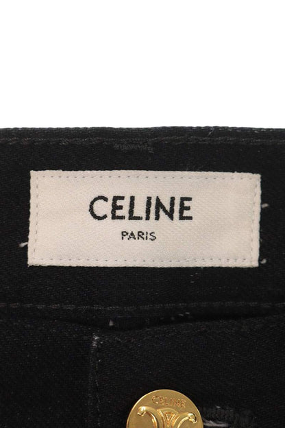 Celine Black Lulu Jean Triomphe Button Flare Jeans Size 24