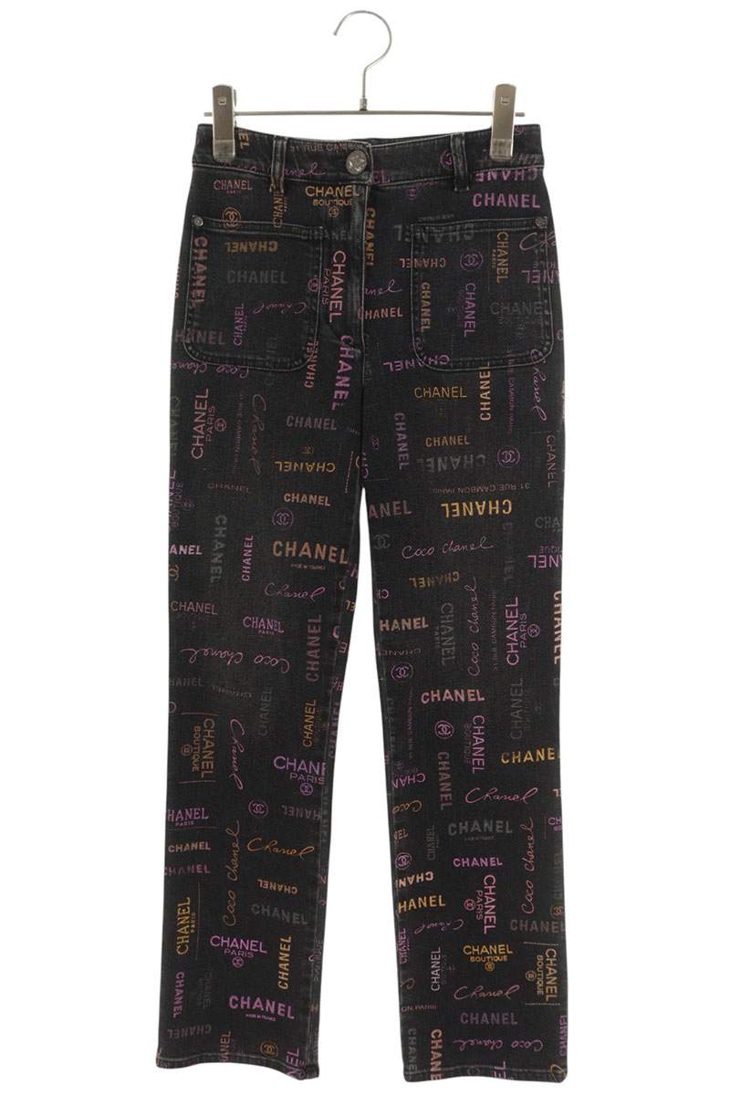 CHANEL Coco Mark Logo All-Over Denim Jeans Size 34