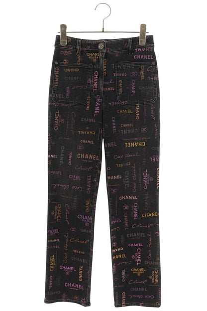 CHANEL Coco Mark Logo All-Over Denim Jeans Size 34