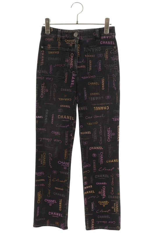 CHANEL Coco Mark Logo All-Over Denim Jeans Size 34