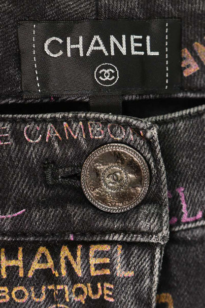 CHANEL Coco Mark Logo All-Over Denim Jeans Size 34