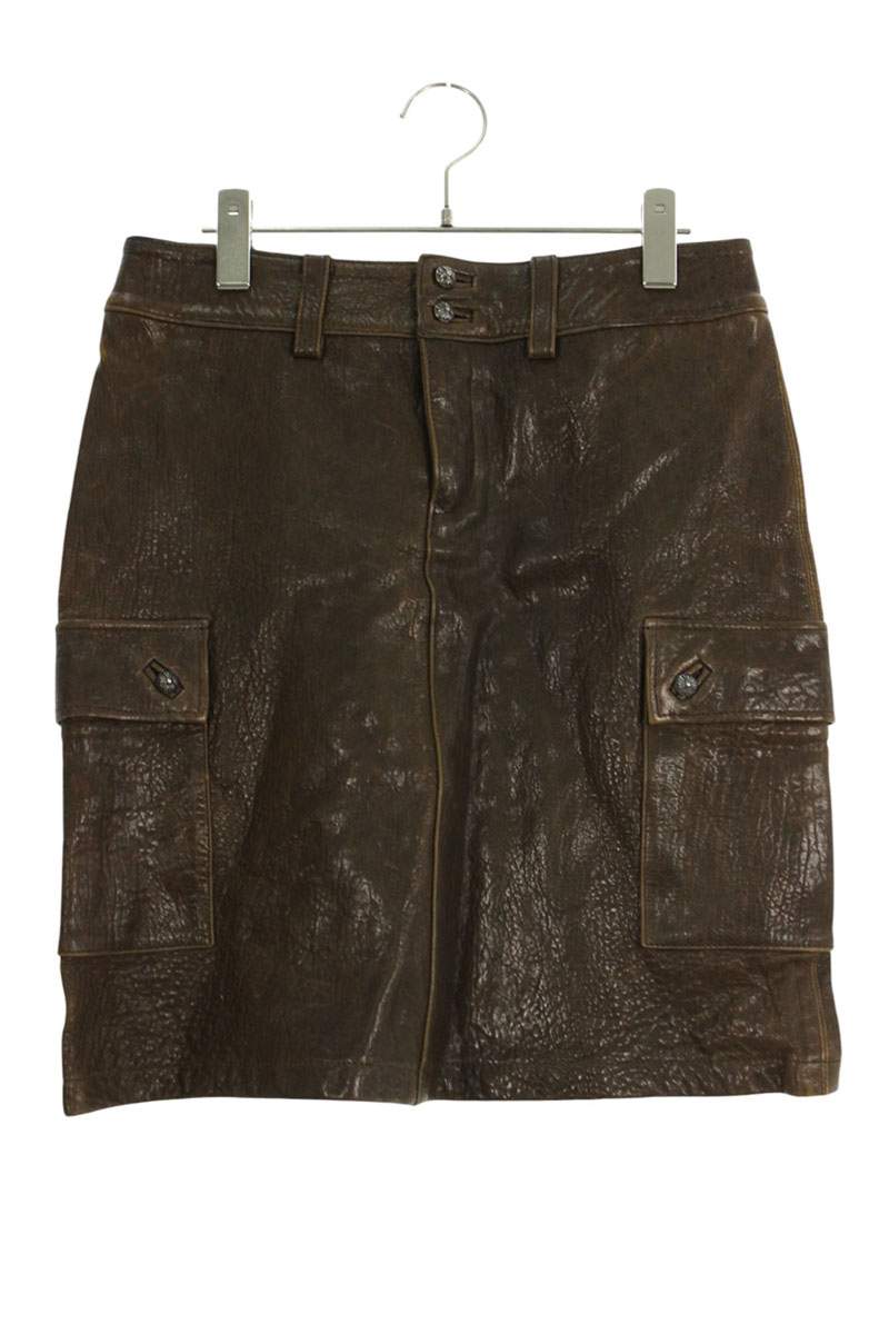 Chrome Hearts Cross Ball Leather Cargo Skirt Brown Size M