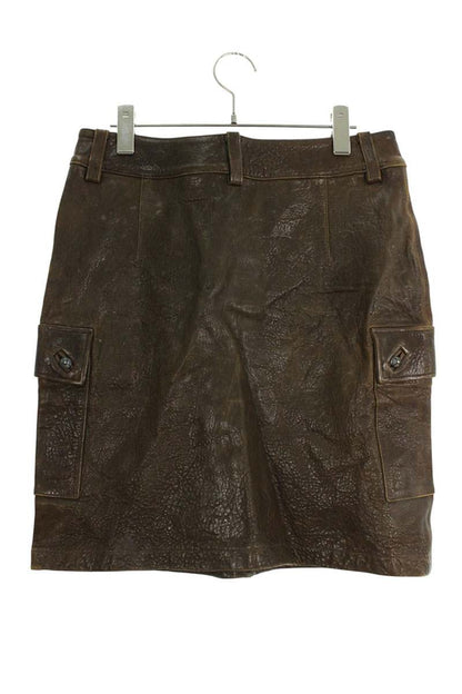 Chrome Hearts Cross Ball Leather Cargo Skirt Brown Size M