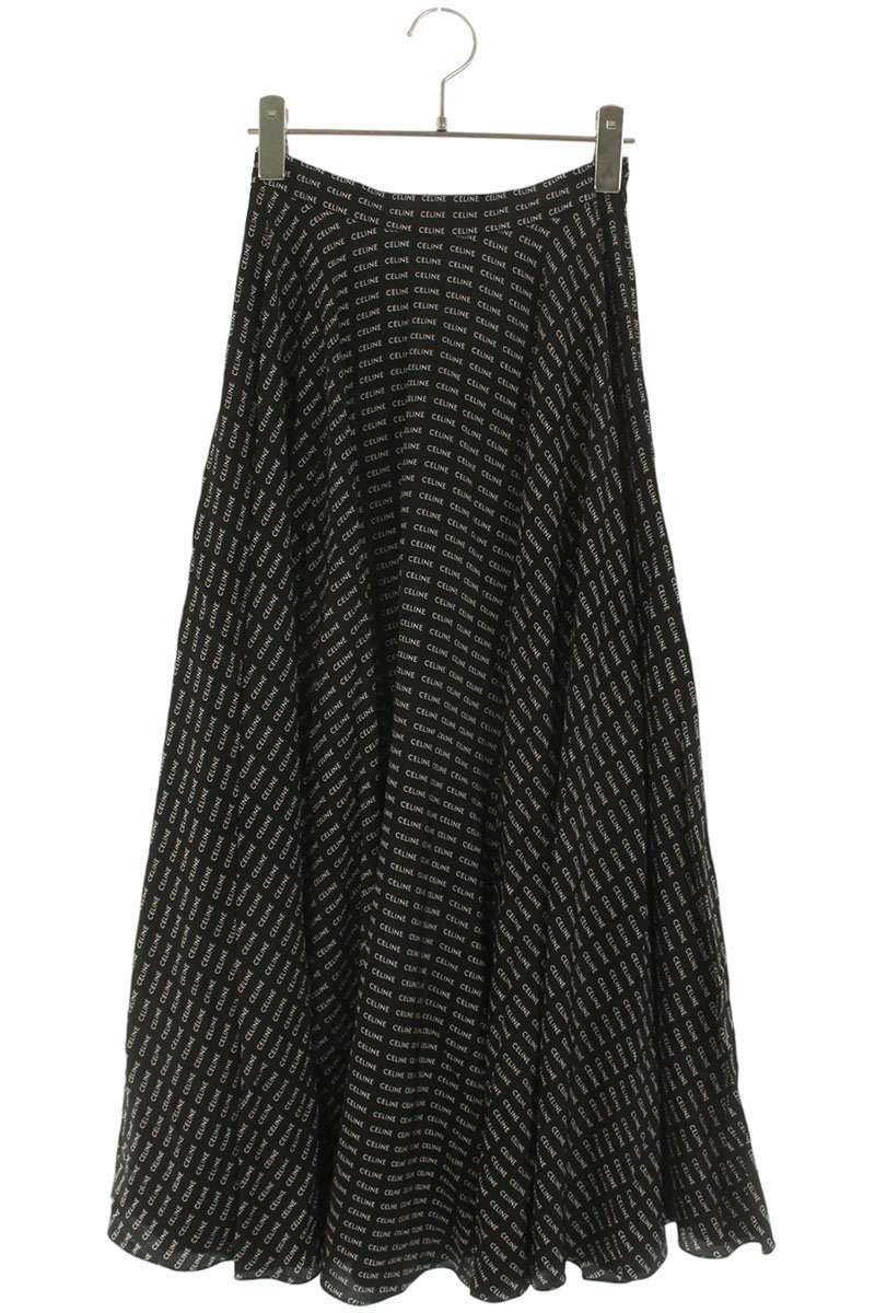 Celine Logo All-over Print Silk Maxi Skirt Size 34
