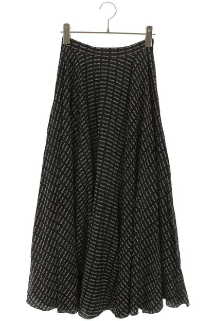 Celine Logo All-over Print Silk Maxi Skirt Size 34