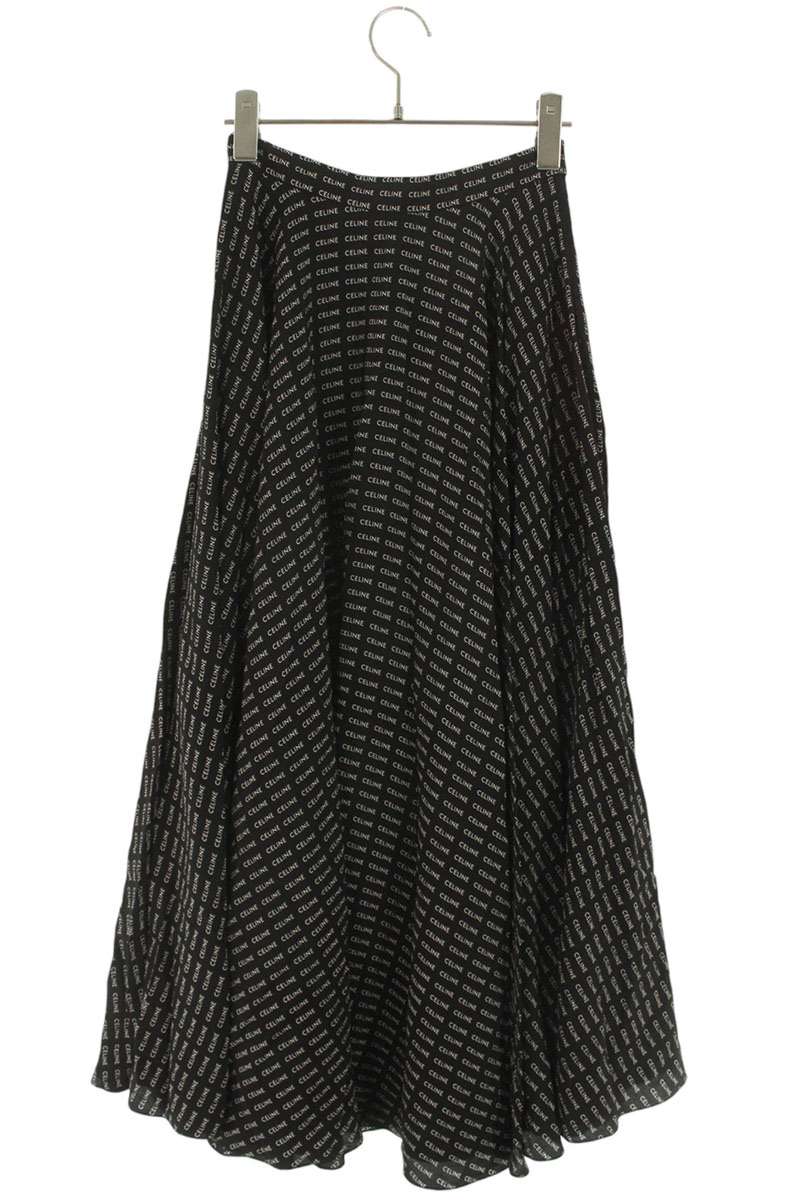 Celine Logo All-over Print Silk Maxi Skirt Size 34