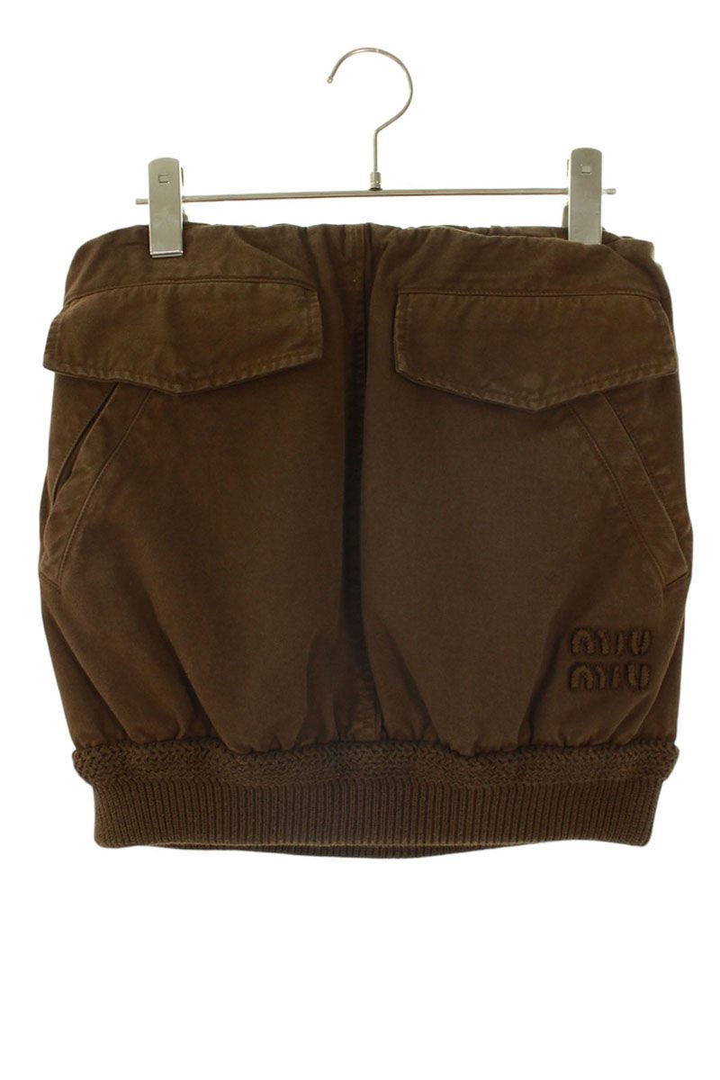 Miu Miu Brown Logo Patch Padded Canvas Skirt Size 36