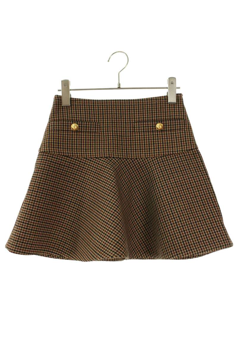 Celine Brown Houndstooth Emblem Button Skirt Size 36