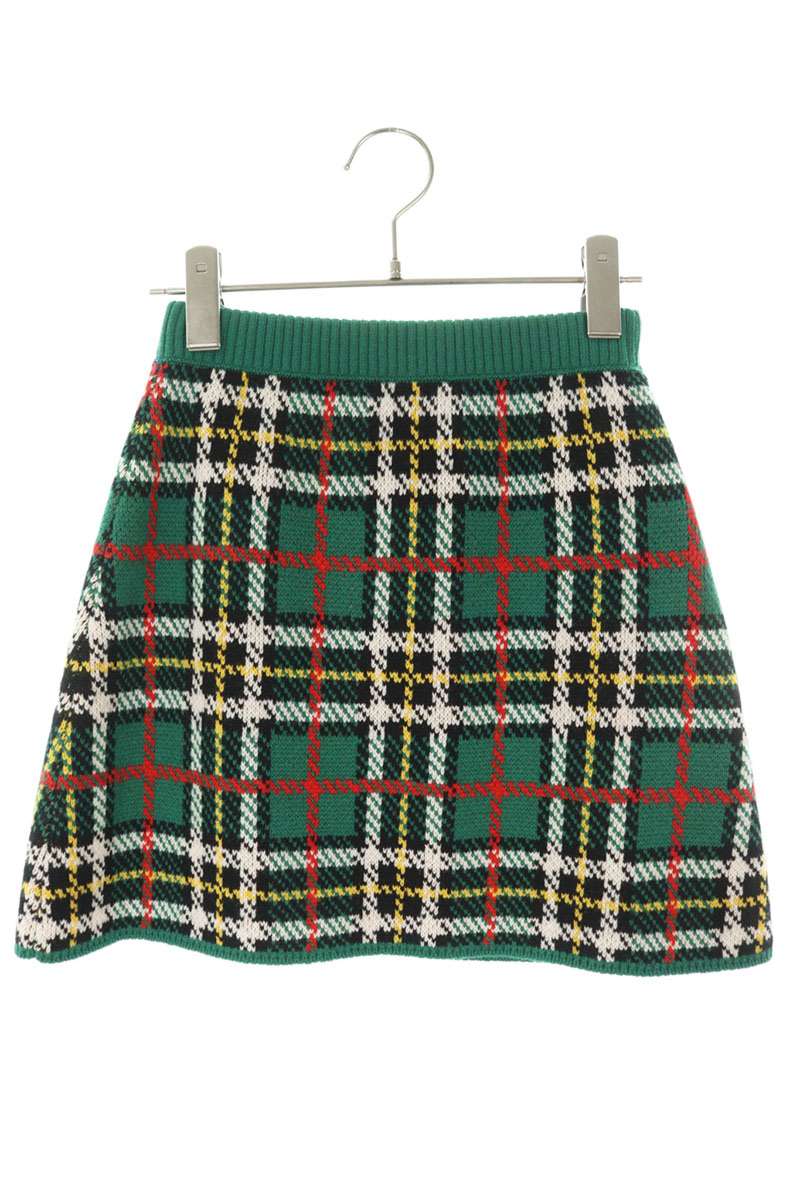 Miu Miu Green Wool Tartan Check Skirt Size 36