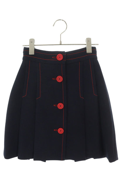 Miu Miu Piping Stitch Design Wool Skirt Navy Red Size 36