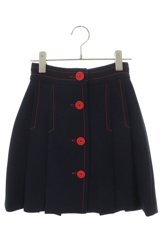 Miu Miu Piping Stitch Design Wool Skirt Navy Red Size 36