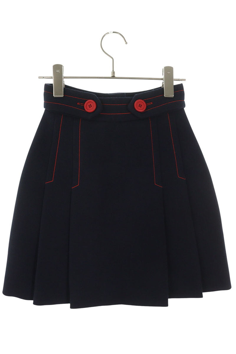 Miu Miu Piping Stitch Design Wool Skirt Navy Red Size 36