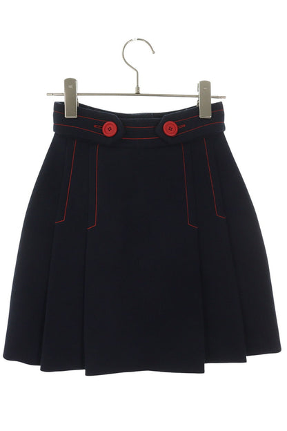 Miu Miu Piping Stitch Design Wool Skirt Navy Red Size 36