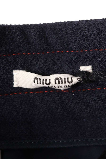 Miu Miu Piping Stitch Design Wool Skirt Navy Red Size 36