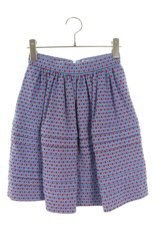 Miu Miu Back Ribbon Dot Pattern Skirt Blue Cotton Size XS