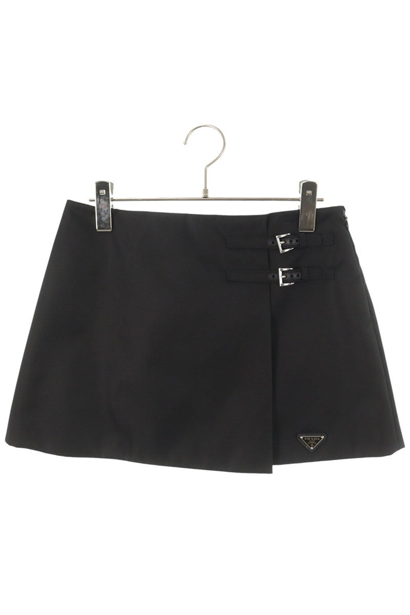 Prada Black Re-Nylon Triangle Logo Mini Skirt Size 38