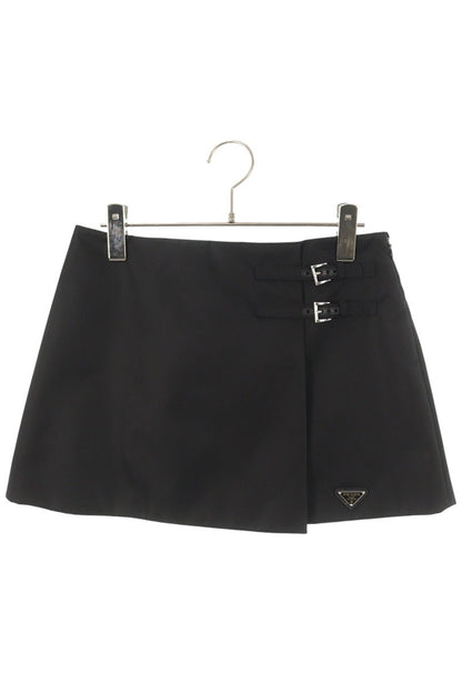 Prada Black Re-Nylon Triangle Logo Mini Skirt Size 38