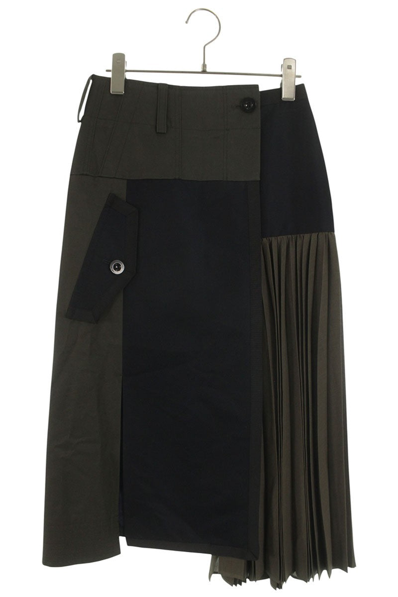 Sacai Paneled Pleated Suiting Skirt Khaki Black