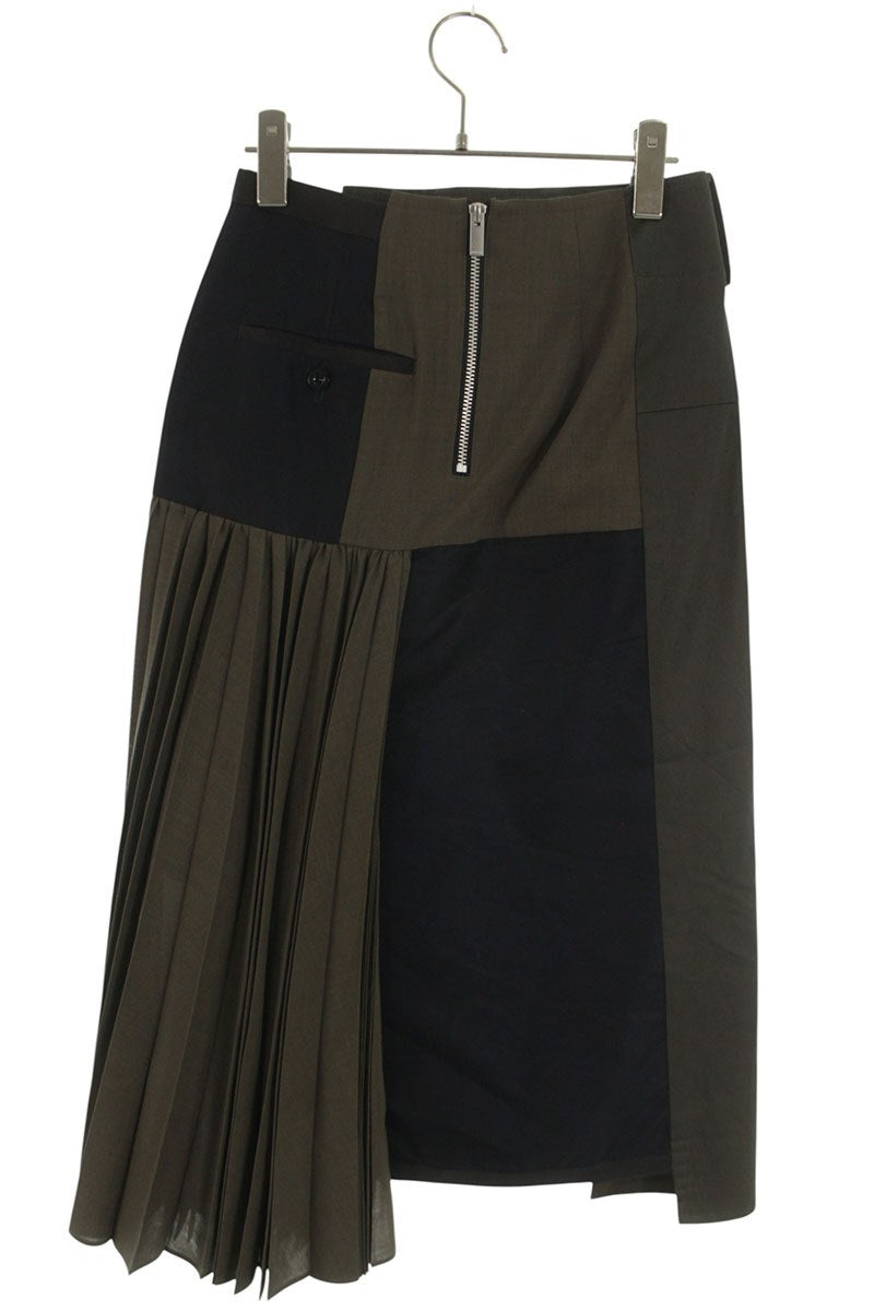 Sacai Paneled Pleated Suiting Skirt Khaki Black