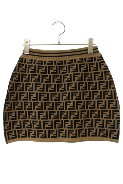 Fendi Zucca FF Logo Knit Mini Skirt Beige Black Size 12A