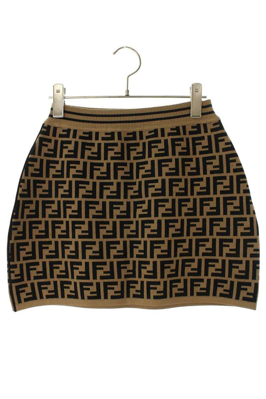Fendi Zucca FF Logo Knit Mini Skirt Beige Black Size 12A
