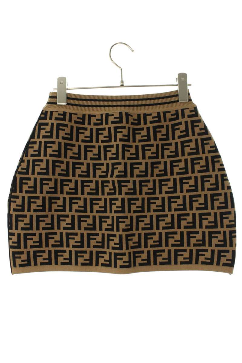 Fendi Zucca FF Logo Knit Mini Skirt Beige Black Size 12A