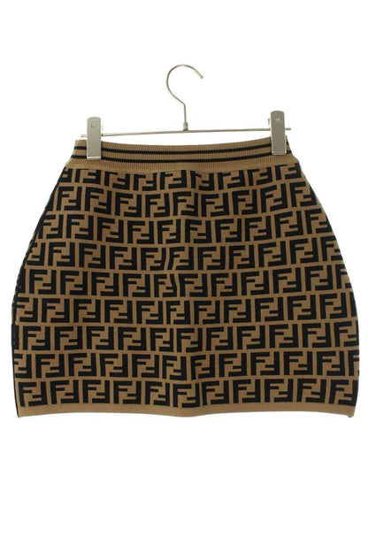 Fendi Zucca FF Logo Knit Mini Skirt Beige Black Size 12A