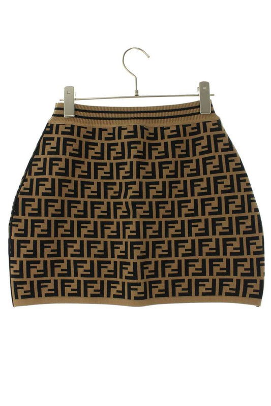 Fendi Zucca FF Logo Knit Mini Skirt Beige Black Size 12A